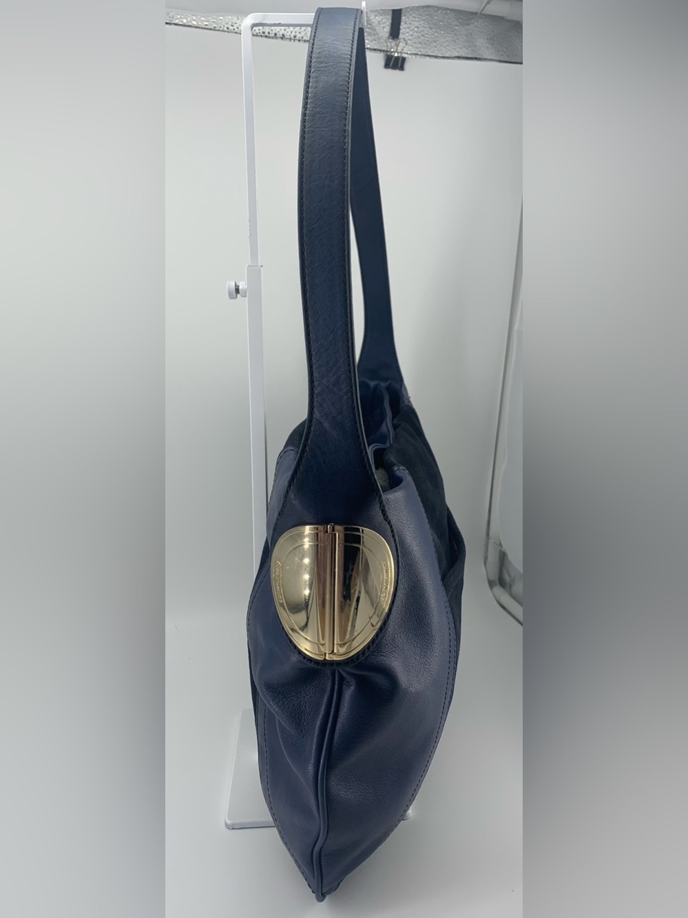 B Makowsky Shoulder Bag Blue Suede Leather - Picture 6 of 12